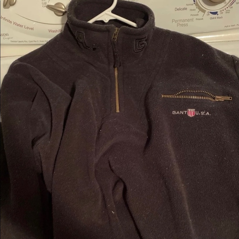 Gant USA men medium sweatshirt quarter zip 1/4 zip fleece sweater black